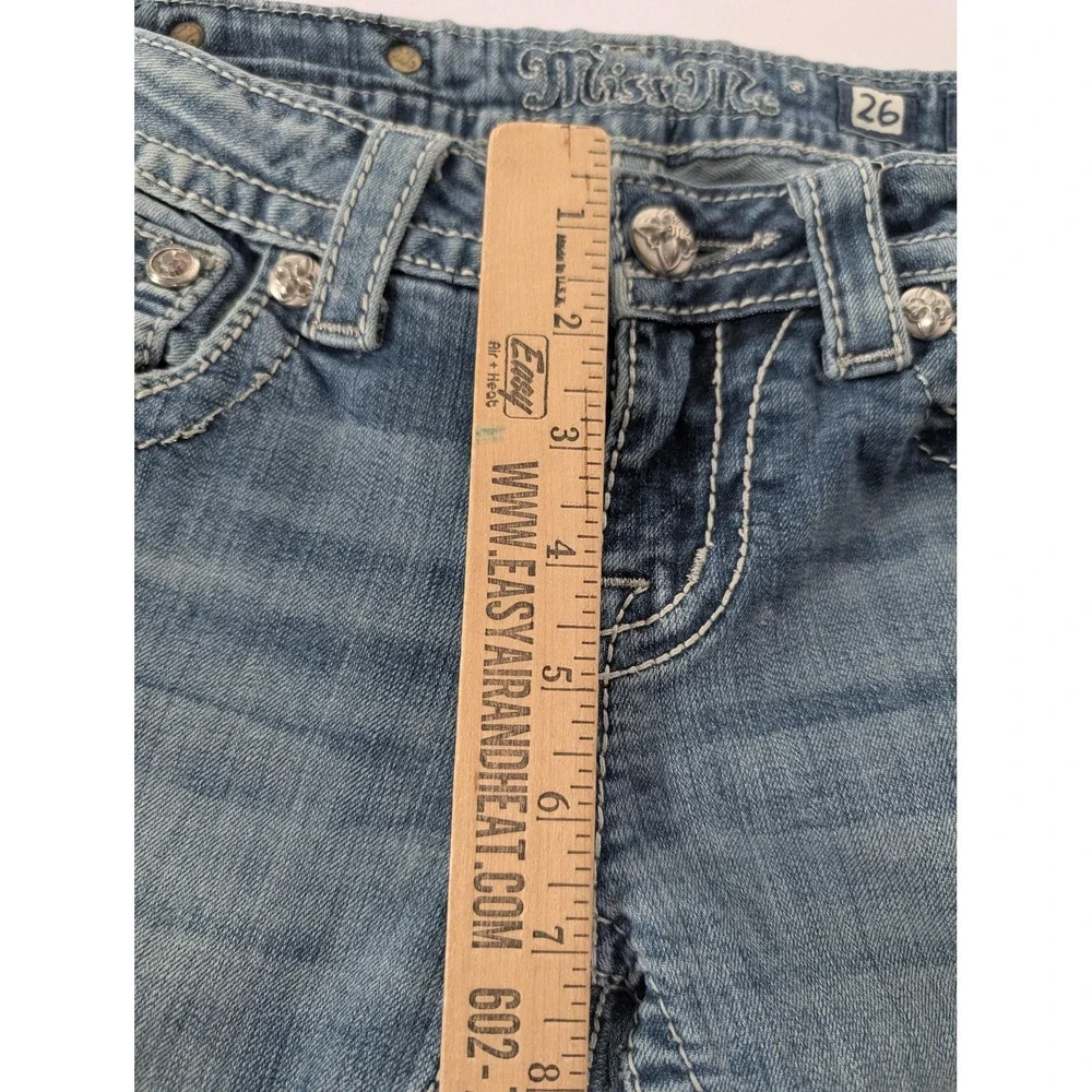 Miss Me Jeans Womens 26 Blue Skinny Stretch‎ Fleur de Lis Rhinestones JP578352